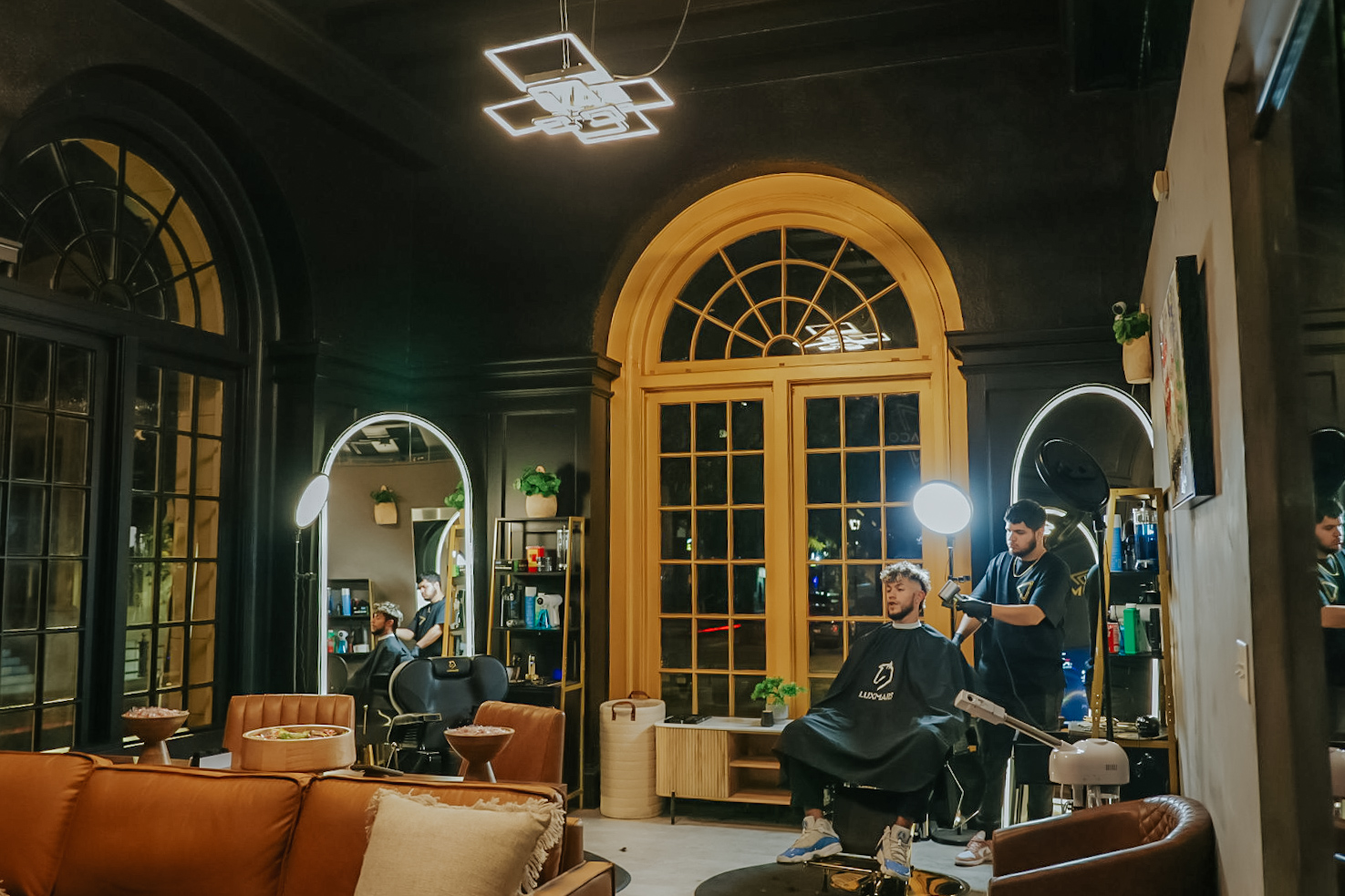 Elegant interior of Monaco Barbershop in Salt Lake City with modern decor and premium barber chairs